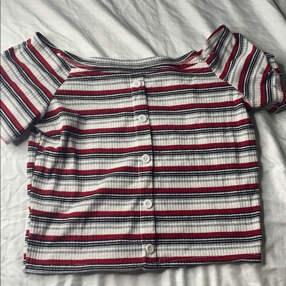 Red white black and gray Off the shoulder crop top